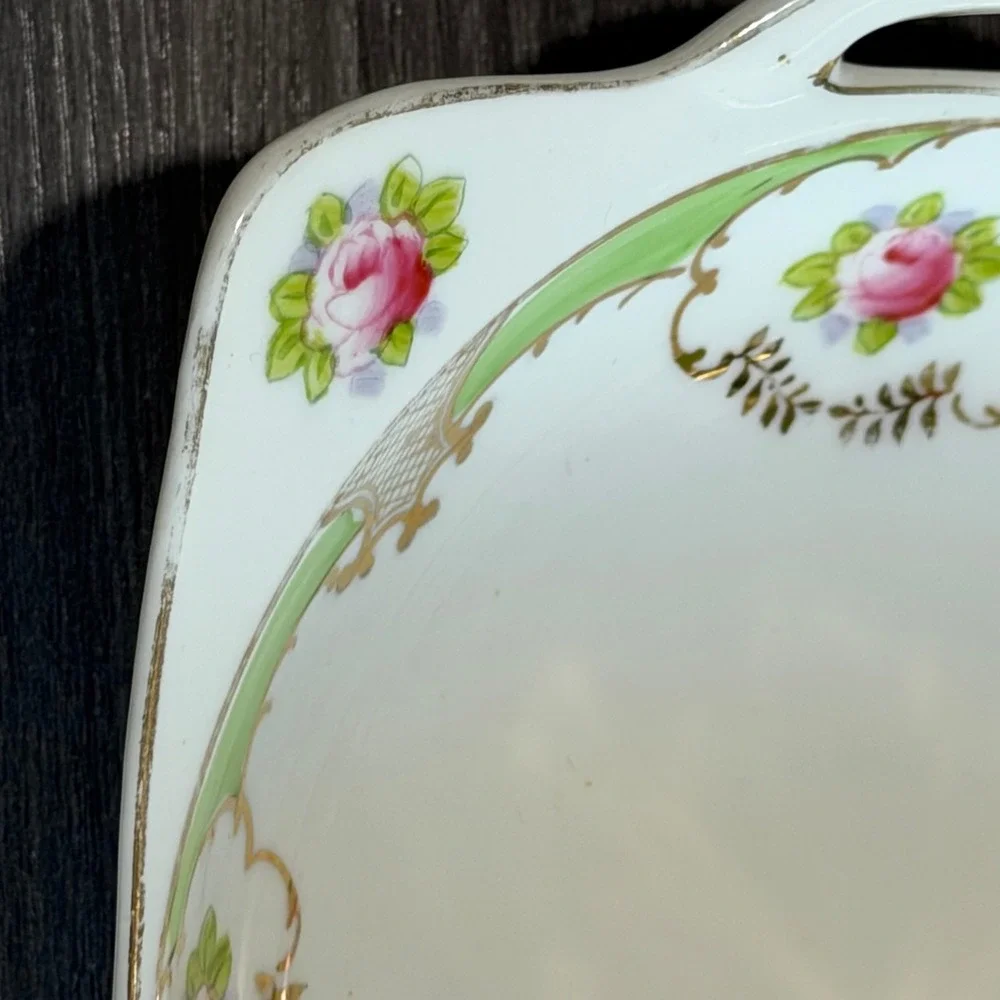 Antique Nippon Hand Painted Porcelain Handled‎ Bowl Floral Pink Rose Gold Gilt